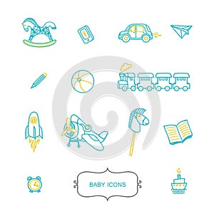 Set of baby icons in trendy linear style.