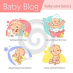 Set of baby illustration. First year growth and activity.