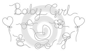 Set of Baby items in one line art style