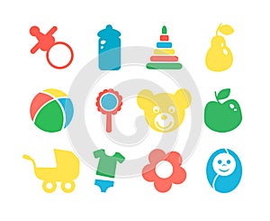 Set of baby objects colorful icon.