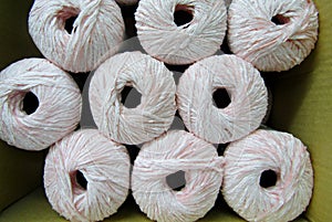 Set of pale pink rayon chenille yarn balls photo