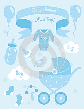 Set for Baby shower. Blue items for the newborn.