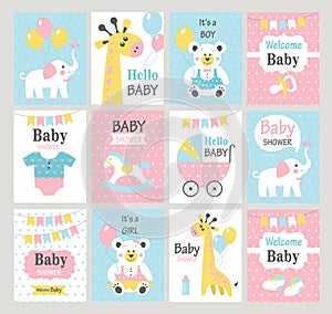 Set of baby shower cards.