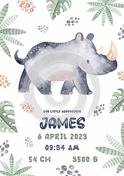 Set of baby shower invitations with cartoon animals. Watercolor illustration.