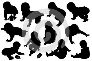Set of baby silhouettes isolated