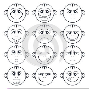Set of baby smiley. Cute cartoon kids emoticon