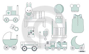 Set with baby trendy  furniture and toys