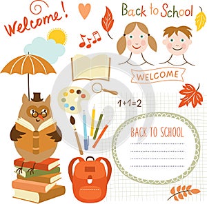Set of back to school elements