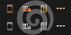 Set Backgammon board, Toy building block bricks, Board game and Hearts for icon. Vector