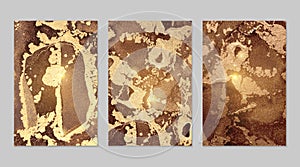 Set of backgrounds for banner, poster design with brown and golden marble pattern