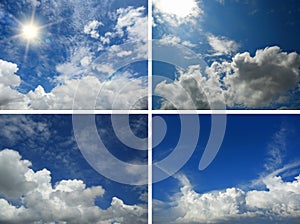 Set of backgrounds with blue sky and clouds