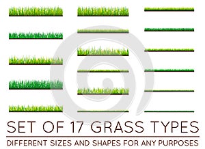 Set of Backgrounds Of Green Grass, Isolated On White Background, Vector Illustration