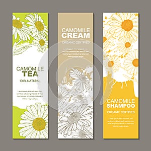 Set of backgrounds for natural herbal tea and organic cosmetic label