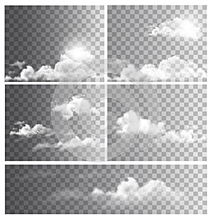 Set of backgrounds with transparent different clouds.