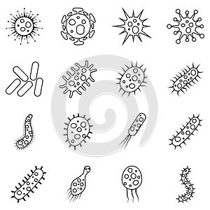 set of bacteria and virus vector illustration in outline style. Disease-causing bacterias, viruses and microbes