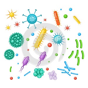 set of bacteria, viruses, germs, microbes volume 2. microbiology organism, probiotics cell. vector illustration icon design
