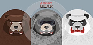 Set bad bears. Wild angry animals. Villains. Vector illustration