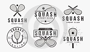 Set of badge emblem Squash club, tournament, squash logo design vector