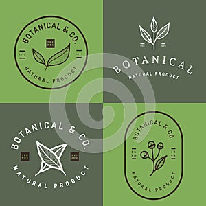 Set of badges, banner, labels and logos for botanical natural product, shop. Leaf logo, flower logo.