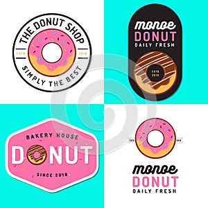 Set of badges, banner, labels and logos for donut shop and bakery.