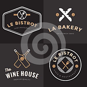 Set of badges, banner, labels and logos for french food restaurant, foods shop, bakery, wine and catering. Design Elements.