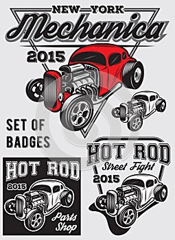 Set of badges with Hot Rod