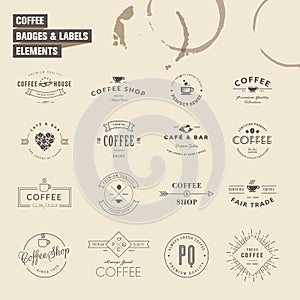 Set of badges and labels elements for coffee