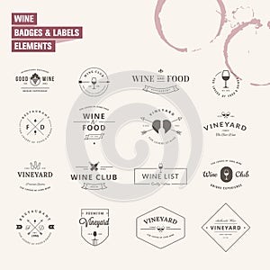 Set of badges and labels elements for wine