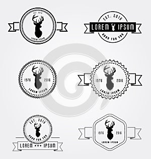 Set of badges labels hipster logo. Vector illustration deer head. Collection retro vintage emblem templates.
