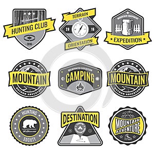 Set badges mountain expeditions and hunting emblem logo