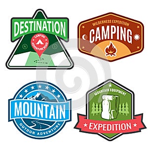 Set badges mountain expeditions and logo emblem adventure outdoors