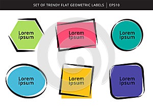 Set of badges trendy flat geometric shapes colorful background