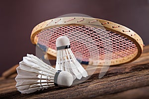 A set of badminton. Paddle and the shuttlecock.