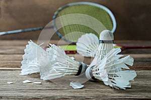 Set of badminton. Paddle and the shuttlecock