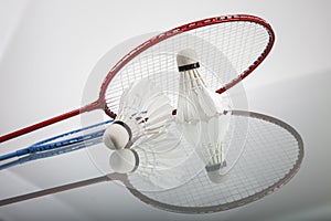 A set of badminton. Paddle and the shuttlecock.