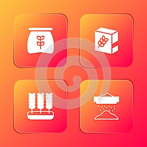 Set Bag of flour, Flour pack, Wheat and Sifting icon. Vector