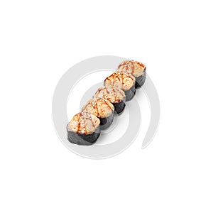 set baked sushi rolls Asia white background isolated