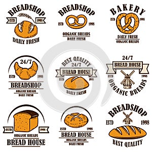 Set of bakery, bread shop emblems. Design element for poster, logo, label, sign.