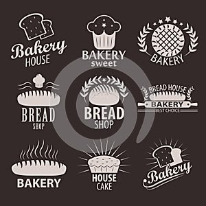 Set of bakery and bread shop logos, labels, badges and design elements. photo