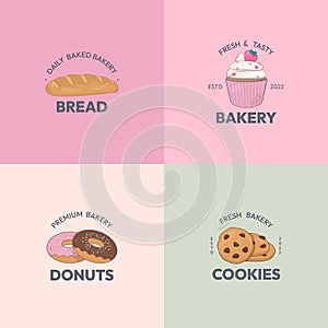 Set of bakery logo with hand drawn and minimal style