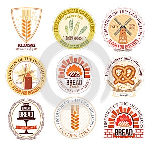 Set of bakery and wheat logo, labels and design elements.