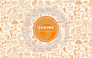 set of Baking and cake tool doodle element hand drawn design background