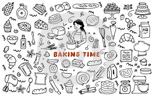 set of Baking and cake tool doodle element hand drawn design