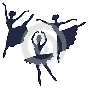 Set of ballerinas silhouettes on white background