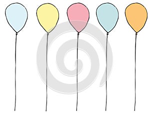 Set of balloons with soft colors over white background