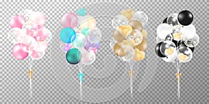 Set of balloons on transparent background. Realistic glossy pink, gold, black and pastel balloons vector illustration. Party