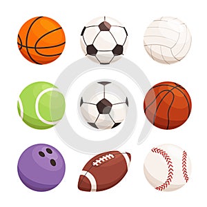 Set of balls for different sports. Sports equipment for football, basketball, handball. Modern Sports Icons