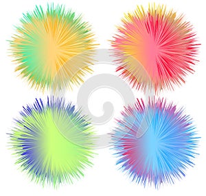 Set of balls with fur effect. colorful shaggy ball. Colorful cartoon fluffy pompons. Fur balls.