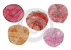 A set of balls of threads for knitting in different colors. Isolated on white background.