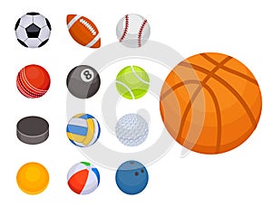 Set of balls tournament win round basket soccer hobbies game equipment sphere vector illustration